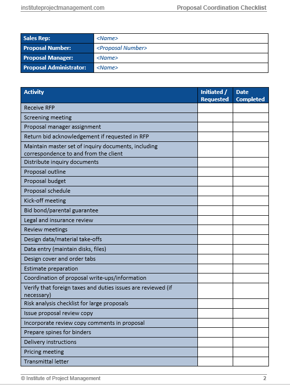 Proposal Coordination Checklist