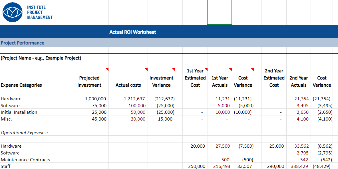 Actual ROI Worksheet