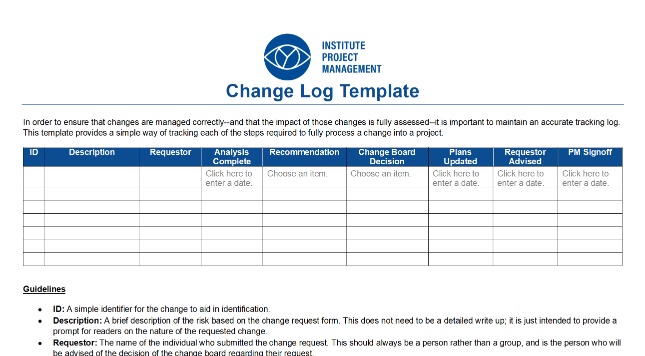 Change Log Template
