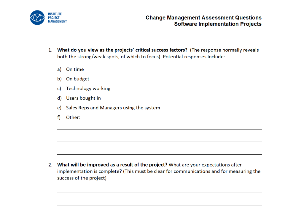 Change Management Assessment Questions and Checklist
