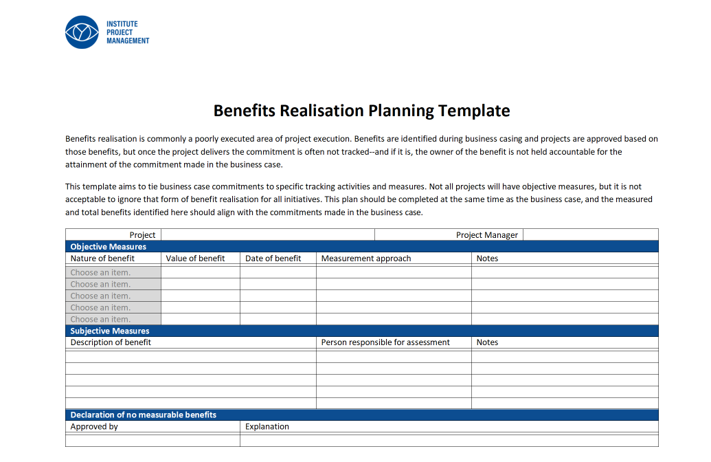 Benefits Realisation Planning - Template