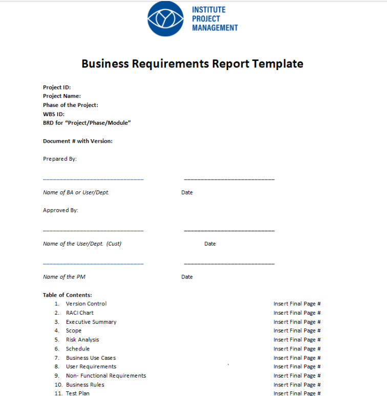 Business Requirements Report Template