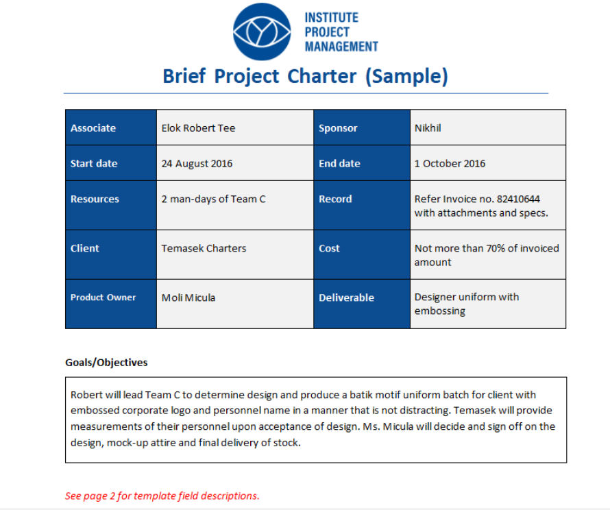 Brief Project Charter Template