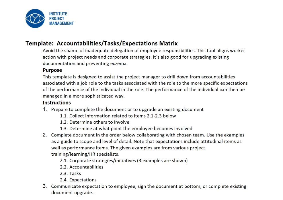 Matriz de responsabilidades/tareas/expectativas - Plantilla