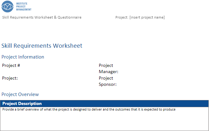 Skill Requirements Worksheet & Questionnaire