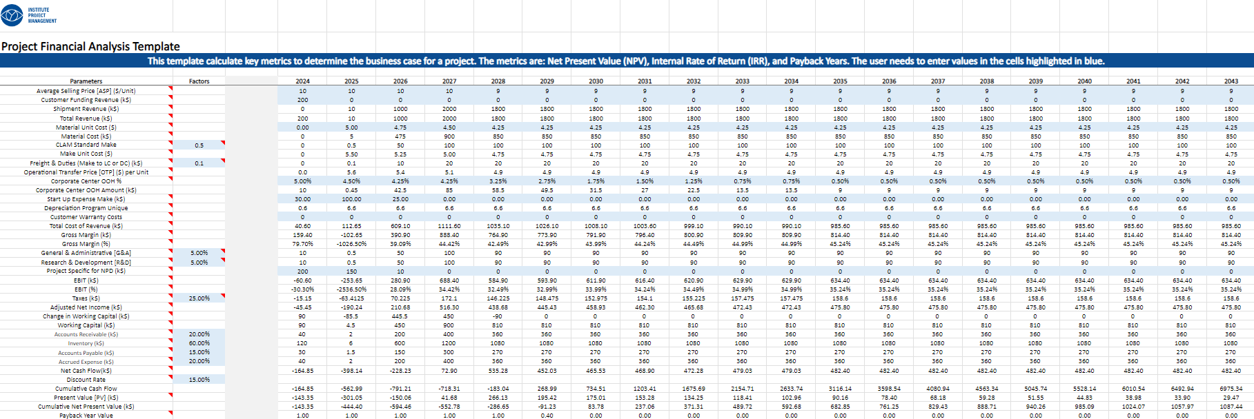 Project Financial Analysis Template